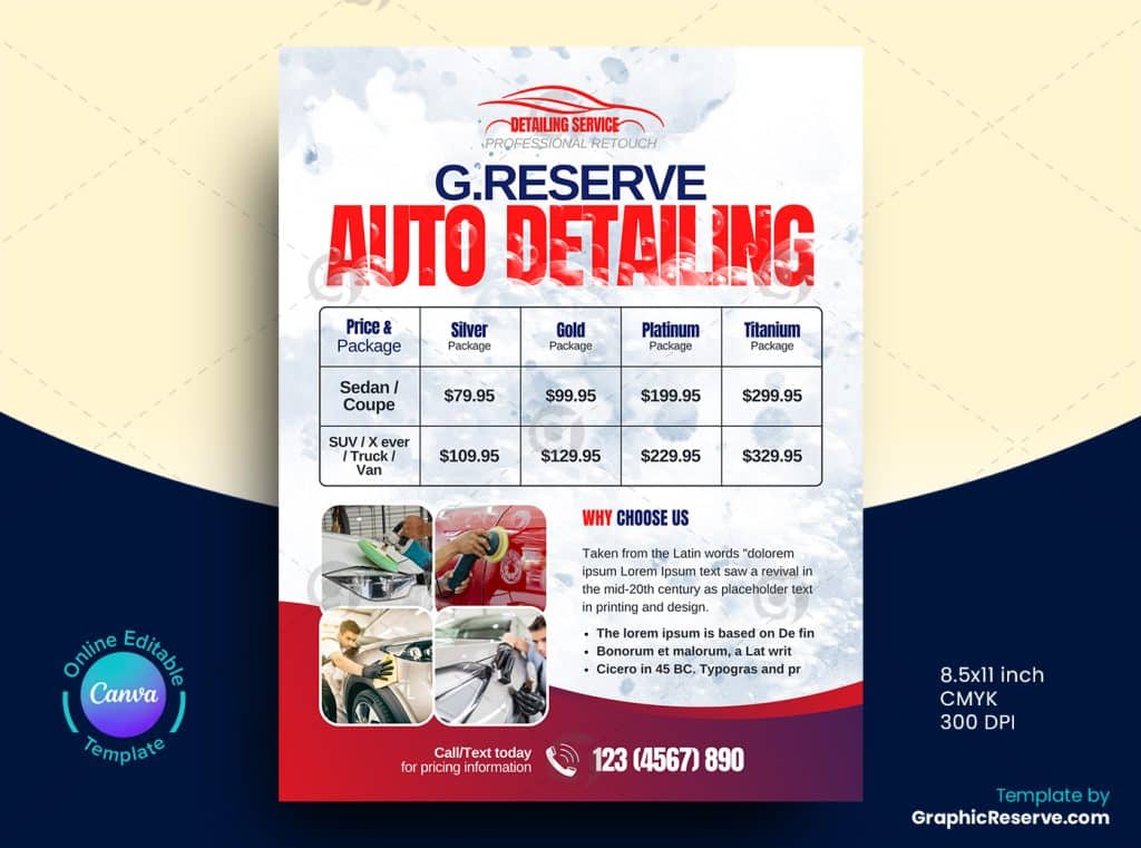 Auto Detailing Pricing Flyer Canva Template Graphic Reserve