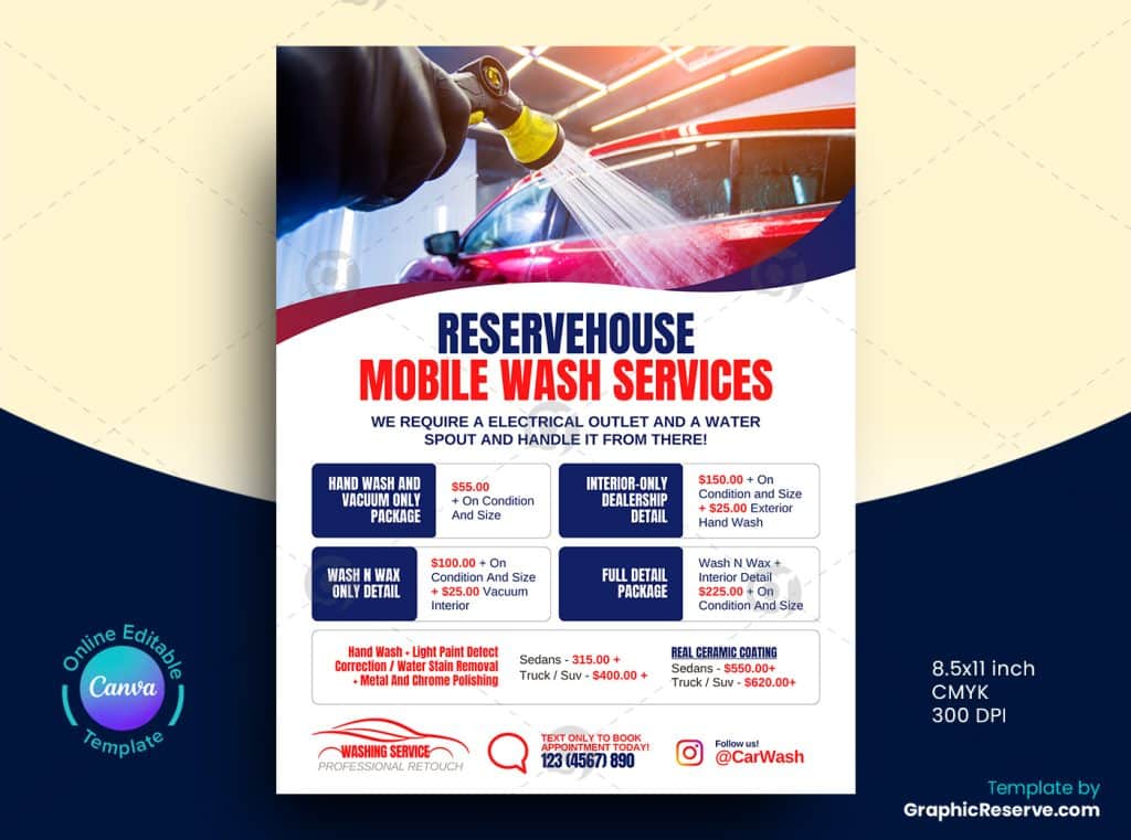 Mobile Wash Service Flyer Canva File Graphic Reserve