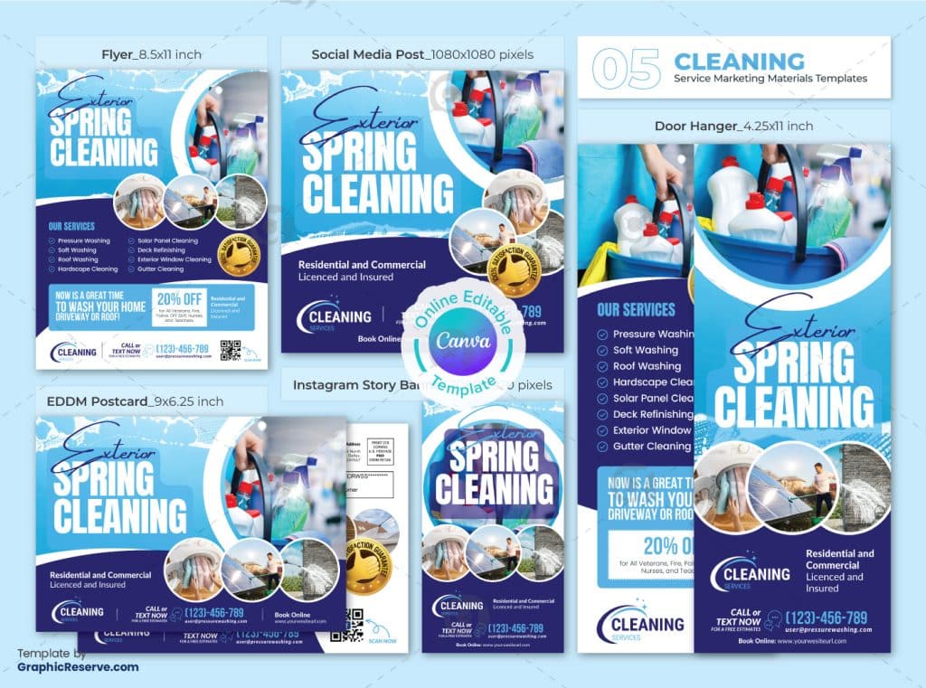 Cleaning Service Marketing Material Template Bundle Canva Template