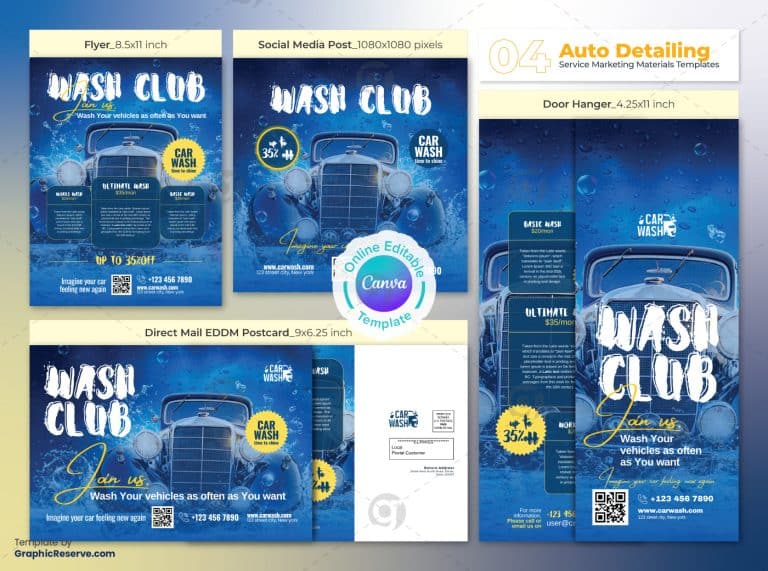 Car Wash Marketing Material Bundle Canva Template