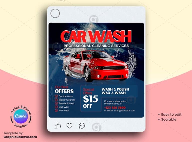 Car Wash Servicing Canva Template Marketing Material Bundle Graphic