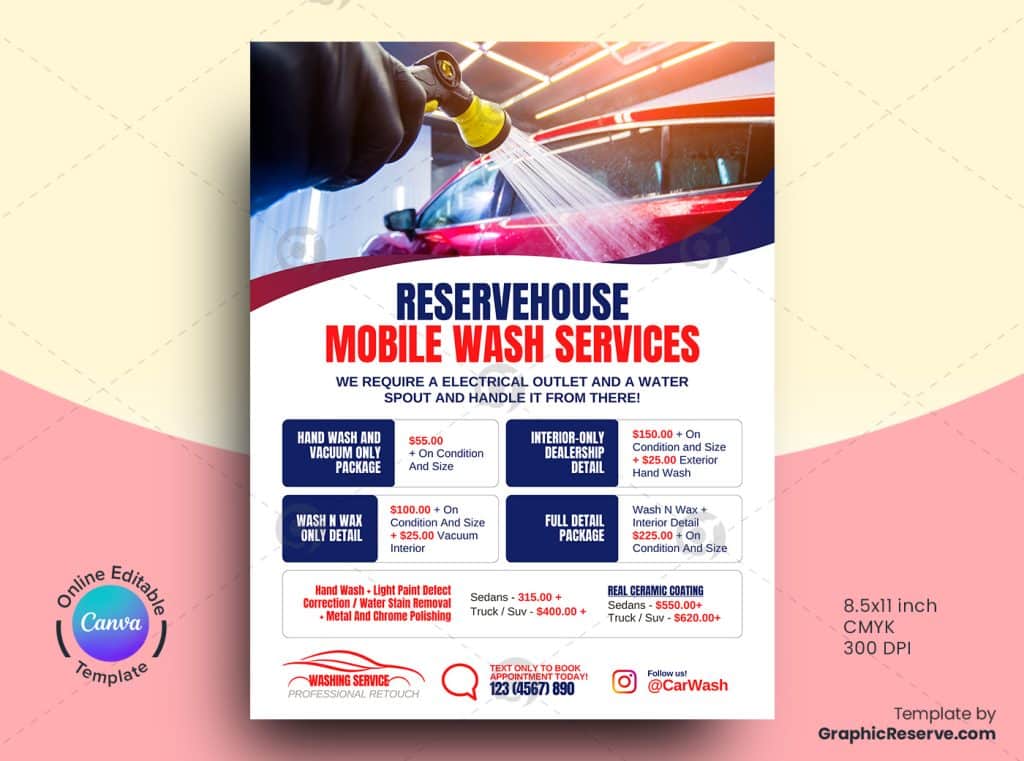 Mobile Wash Service Marketing Material Bundle Canva Template