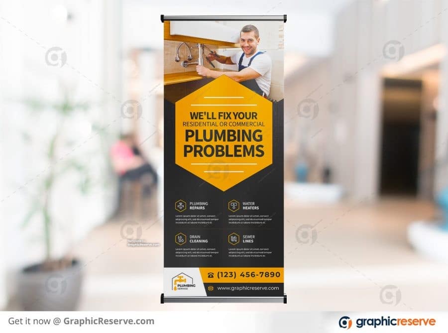 Plumbing Marketing rollup design template and example