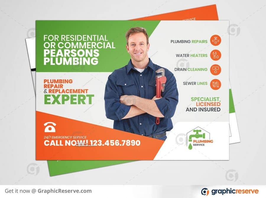 Plumbing Service EDDM Postcard Template Preview Image Front 3