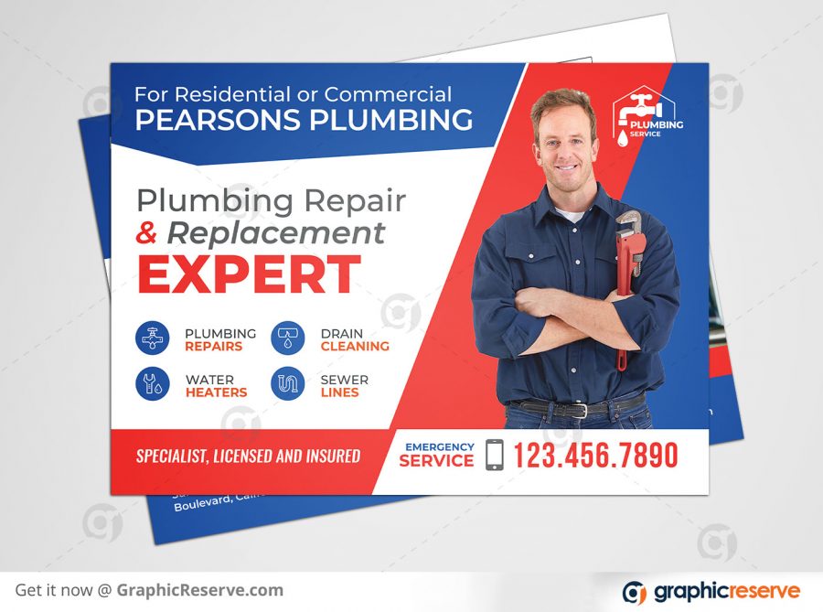 Plumbing Service EDDM Postcard Template Preview Image Front