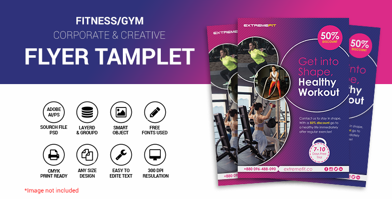 Fitness gym creative flyer Tamplete