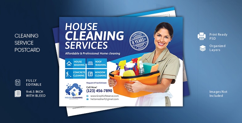 Cleaning Service Postcard Design Template Cover 1
