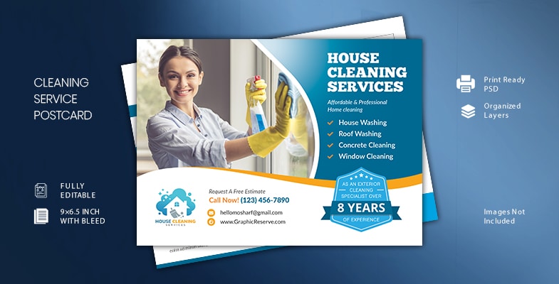 Cleaning Service Postcard Design Template Cover