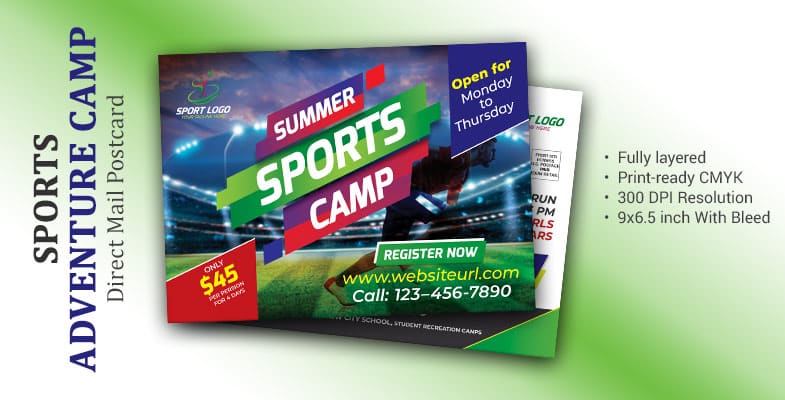 Summer Sports Adventure Camp EDDM Postcard Template