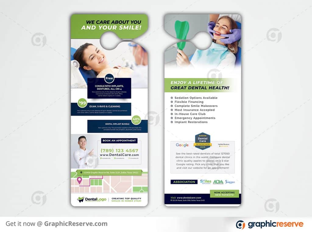 Dental Care Door Hanger Promotional Template Graphic Reserve Preview image