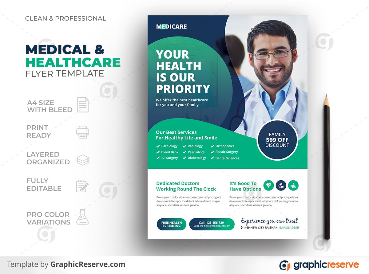 Healthcare Medical Pharmacy Screening Medicine Hospital Flyer Template Preview