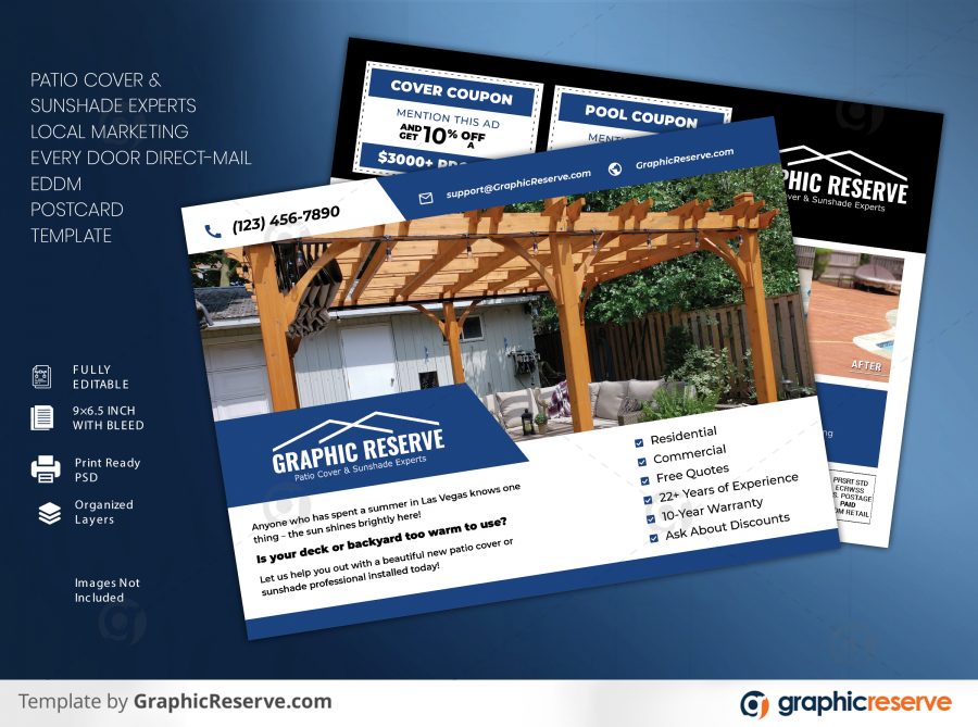 Patio Cover Sun Shade Experts Local Marketing Every Door Direct mail EDDM Postcard Template