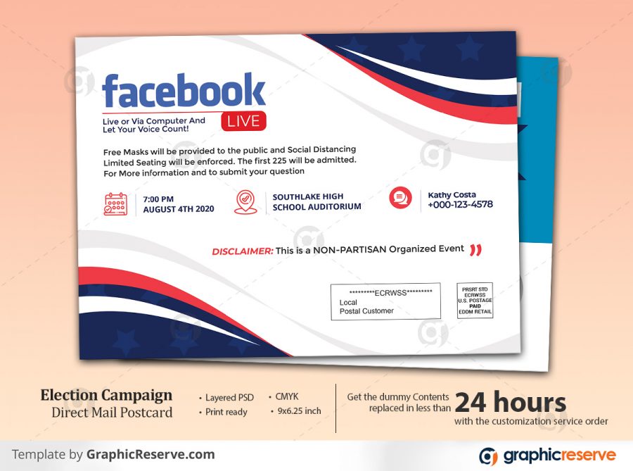 Facebook Live Election Campaign Eddm Postcard Temaplate