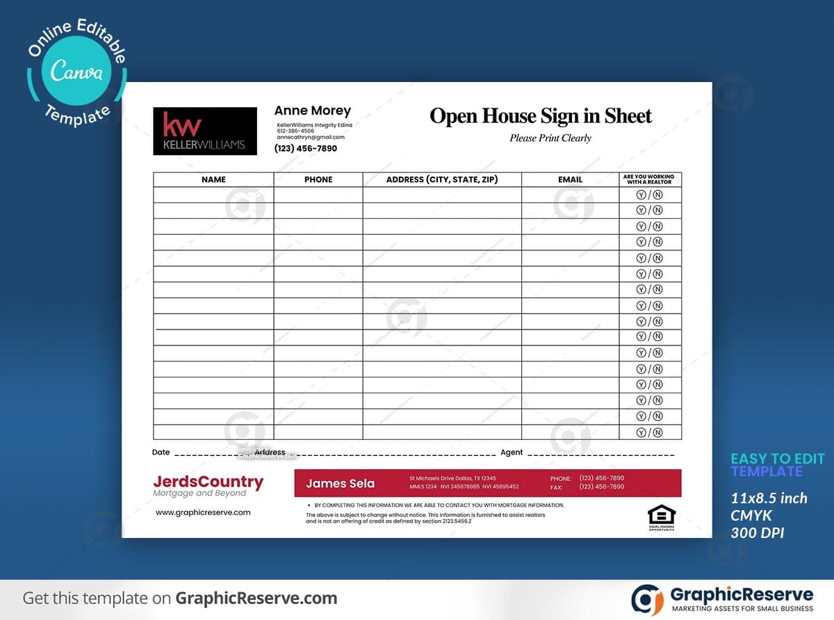 Keller Williams Printable Open House Sign In Sheet Template 2018