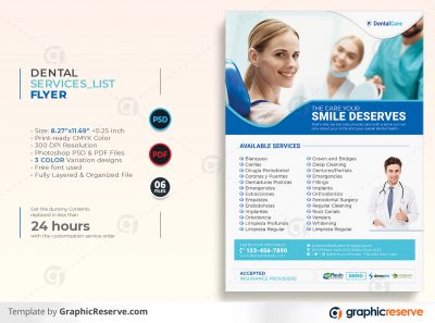 Dental Services List Flyer template by stockhero on Graphic Reserve dental dentist dentistry v1