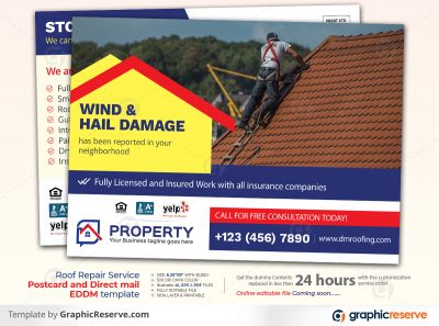 Roof Repair Service Postcard and Direct mail EDDM design by stockhero on Graphic Reserve Roof Repair Roofing Roof EDDM Postcard 1