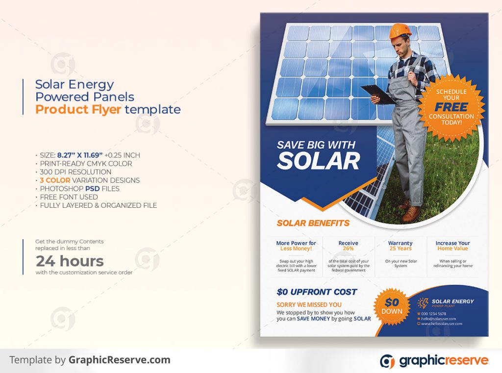 Solar Energy Powered Panel Product Flyer template by stockhero on Graphic Reserve Solar Panel Solar Solar flyer Flyer