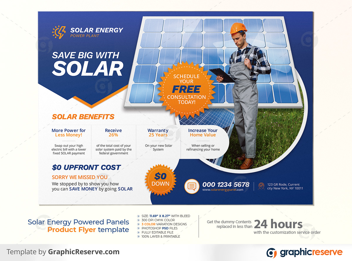Solar Energy Powered Panel Product Flyer template by stockhero on Graphic Reserve Solar Panel Solar Solar flyer Flyer v1 3
