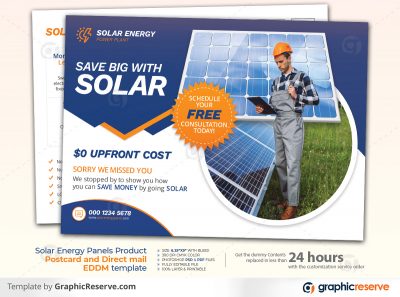 Solar Energy Powered Panel Product Postcard and Direct mail EDDM design by stockhero on Graphic Reserve Solar Panel Solar EDDM Postcard v1 1