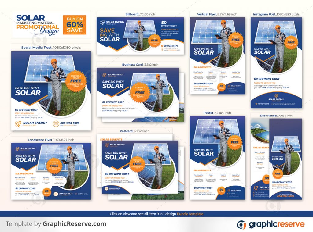 Solar Marketing Material Promotional Design 9 in 1 template bundle on Graphic Reserve