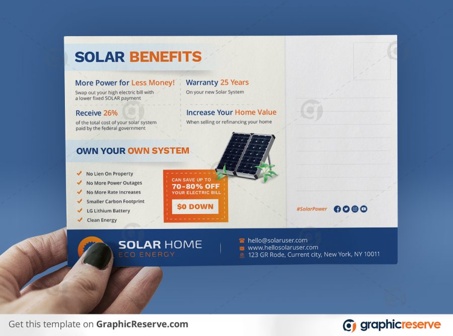 Save Big Solar Postcard template by stockhero P4