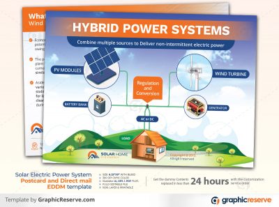 Solar Electric Power System Postcard and Direct mail EDDM template Graphic Reserve Solar Panel Solar EDDM Postcard Postcard v1