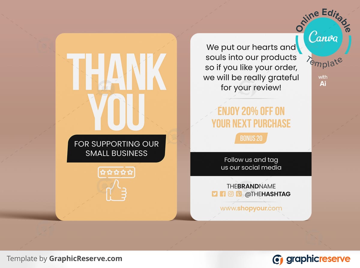 Thank You Card For Supporting Small Business, Canva Template