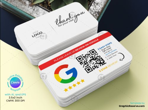 Google 5 Star Easy Rating Business Review Thank You Card Canva Template