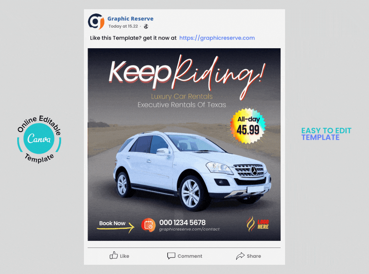 Car Rental Social Media Post Animated Canva Template Graphic Reserve