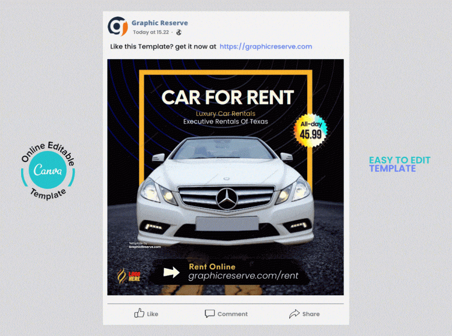 Dark Style Car Rental Social Media Post Animated Canva Template 1