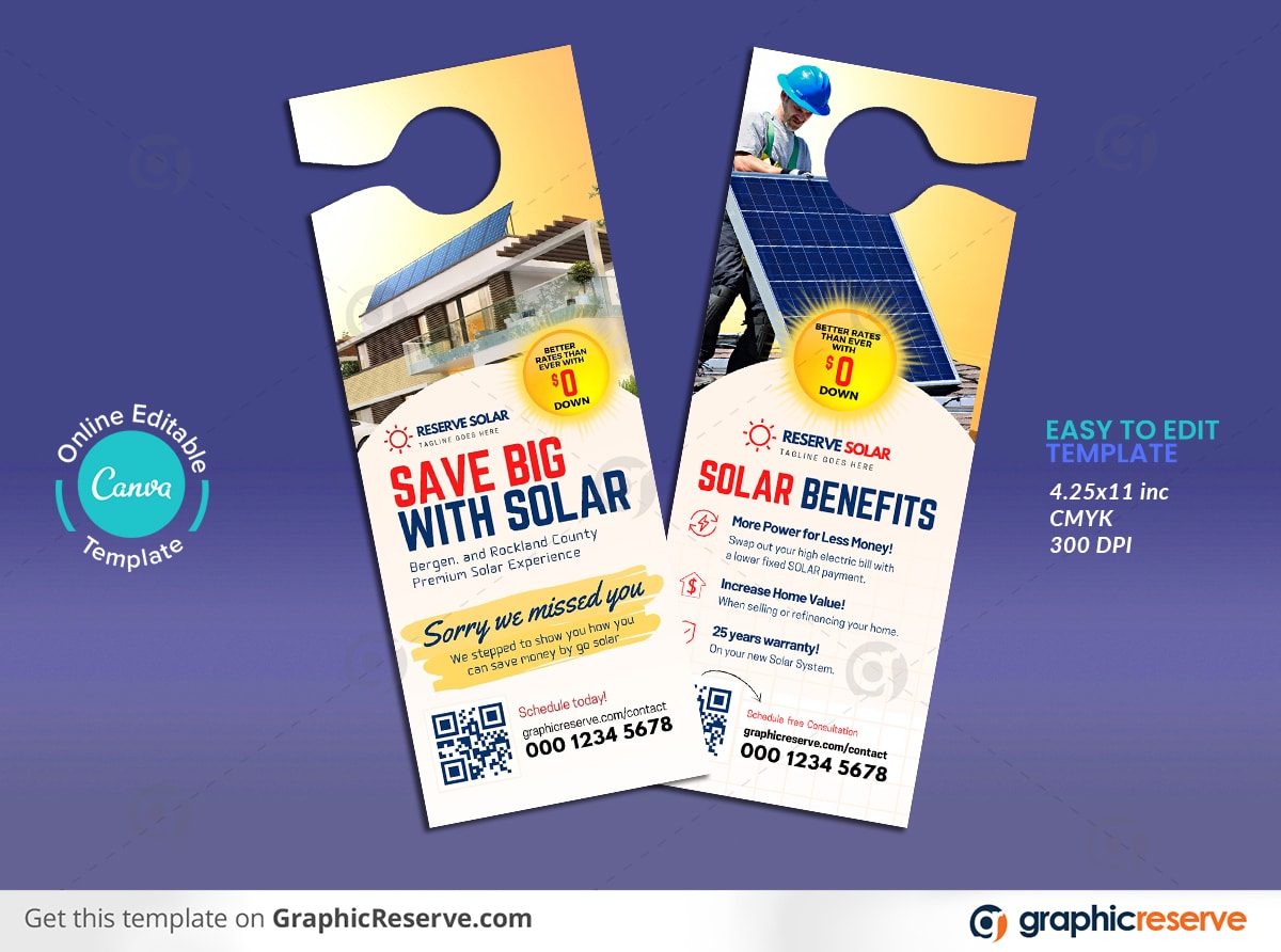 Modern Solar Door Hanger Design Template (Canva) Graphic Reserve