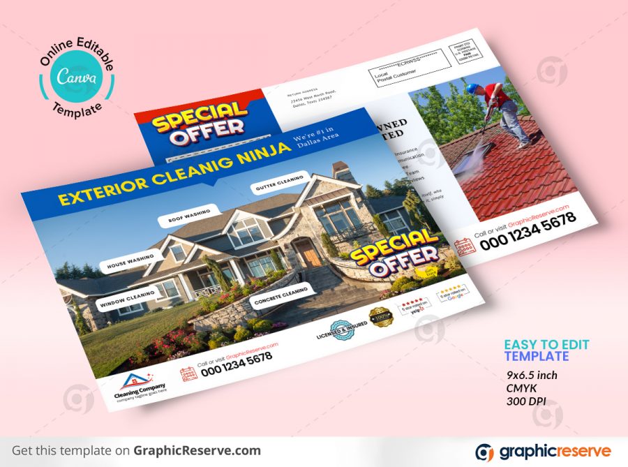 43769 Exterior Home Cleaning Direct Mail EDDM Postcard Canva template Preview1