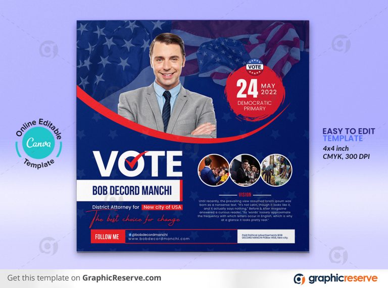 Election Campaign Political Square Flyer (Canva template) - Graphic Reserve