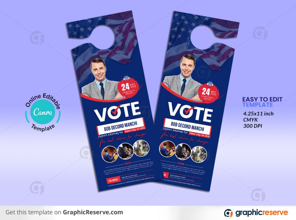 43790 Election Campaign Political Door Hanger Design Canva template