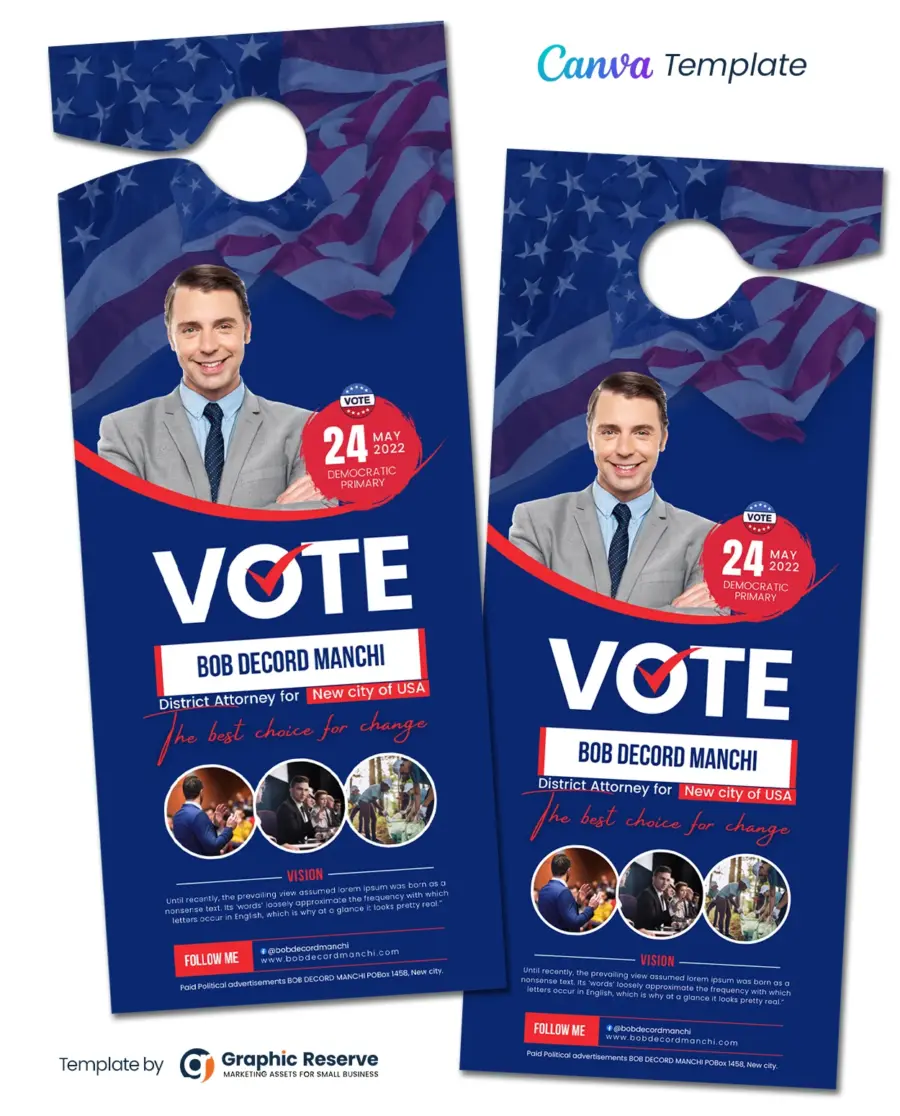 Election Campaign Political Door Hanger Design (Canva template)