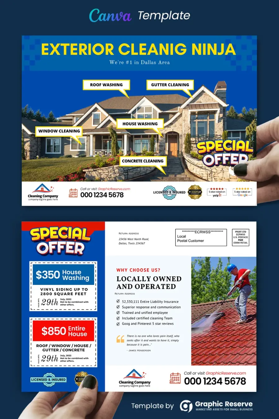 Exterior Home Cleaning Direct Mail EDDM Postcard (Canva template)