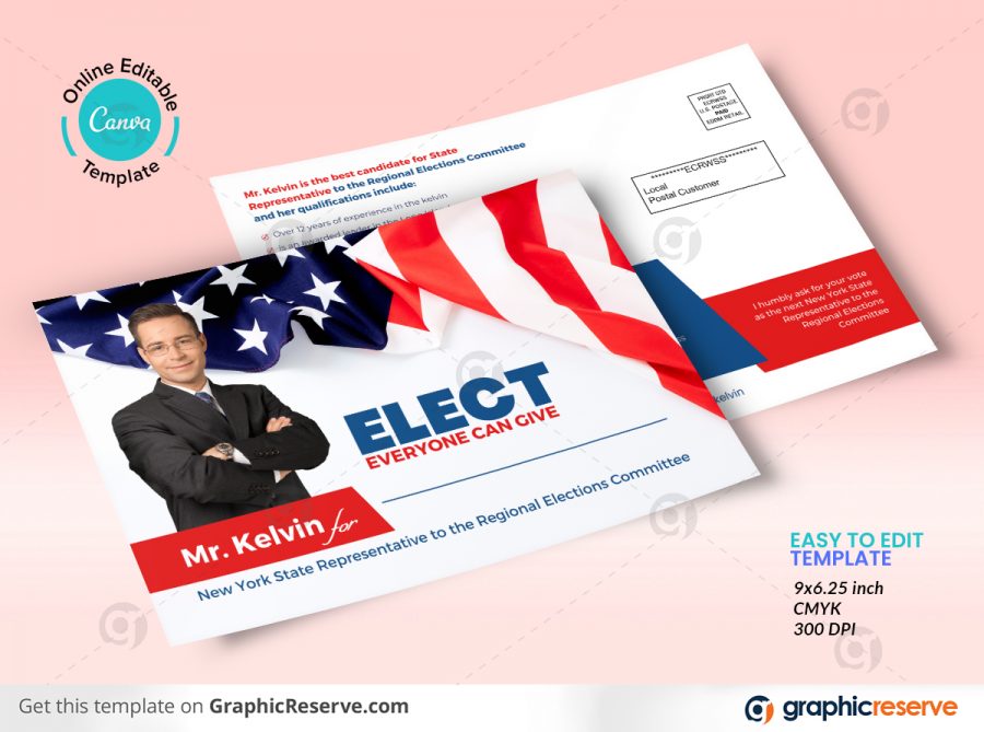 43809 Political Election Voting Eddm Mailer Postcard Canva Template P1