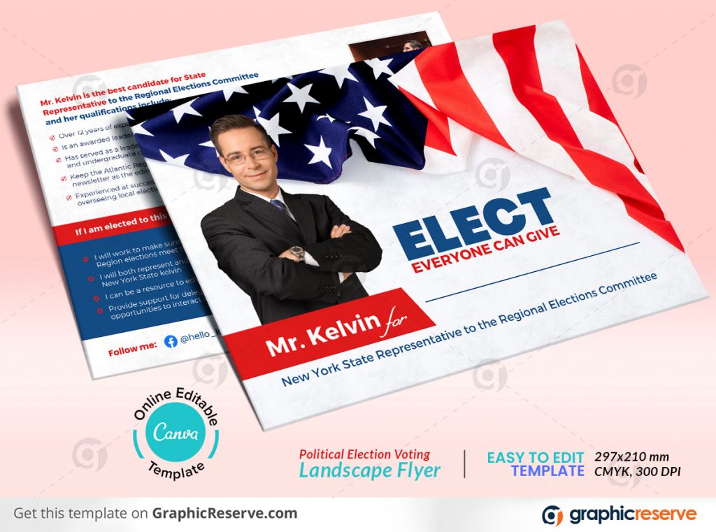 43819 Political Election Voting Landscape Flyer Canva template P1