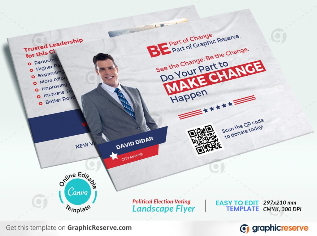 43834 Political Election Campaign Landscape Flyer Canva template P1
