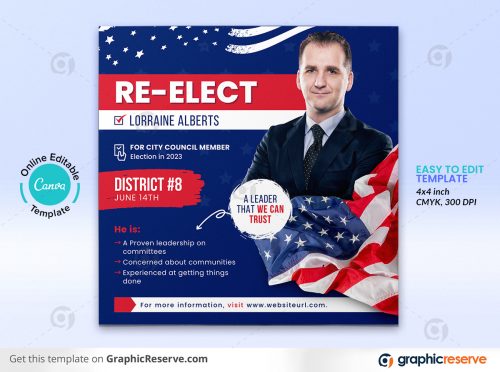 43854 Political Re Election Square Flyer Social Media Post Canva template