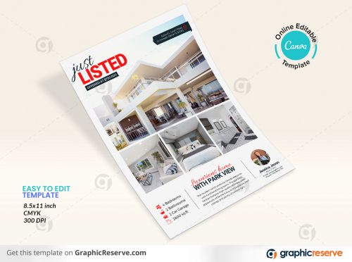 44711 Just Listed Flyer Design for Real Estate Agents Canva template