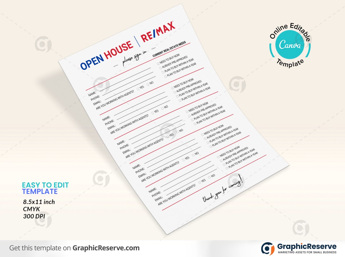 Remax Open House Sign-in White Sheet (Canva template)
