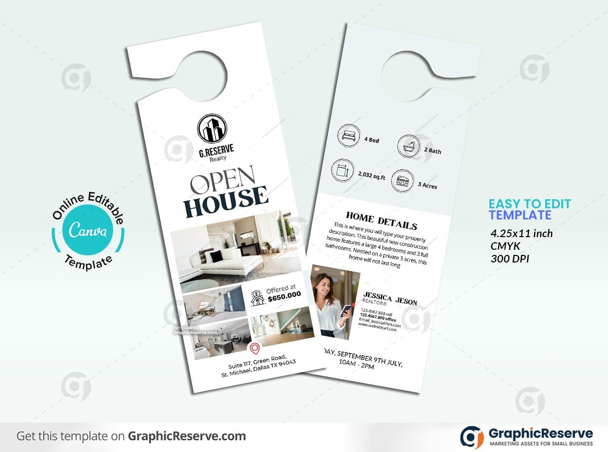 Open House Real Estate Door Hanger Design (Canva template)
