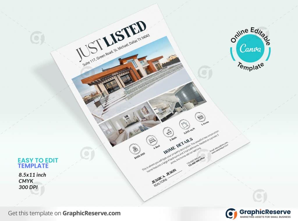 46878 Just Listed Real Estate Flyer Design