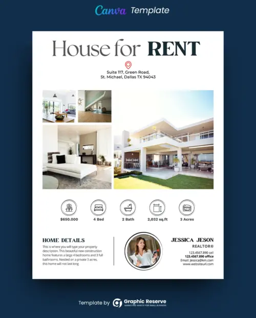 House for Rent Real Estate Flyer Design (Canva template)
