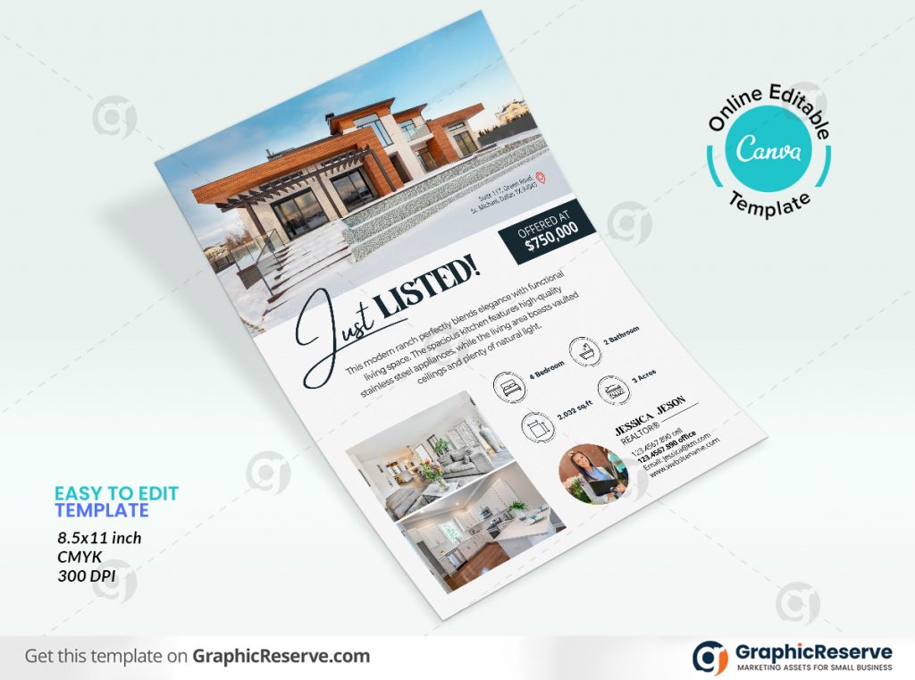 46988 Just Listed Real Estate Agents Flyer Design