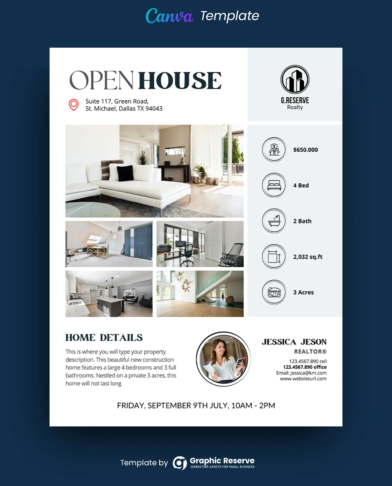 Open House Real Estate Flyer Design (Canva template) – Canva template