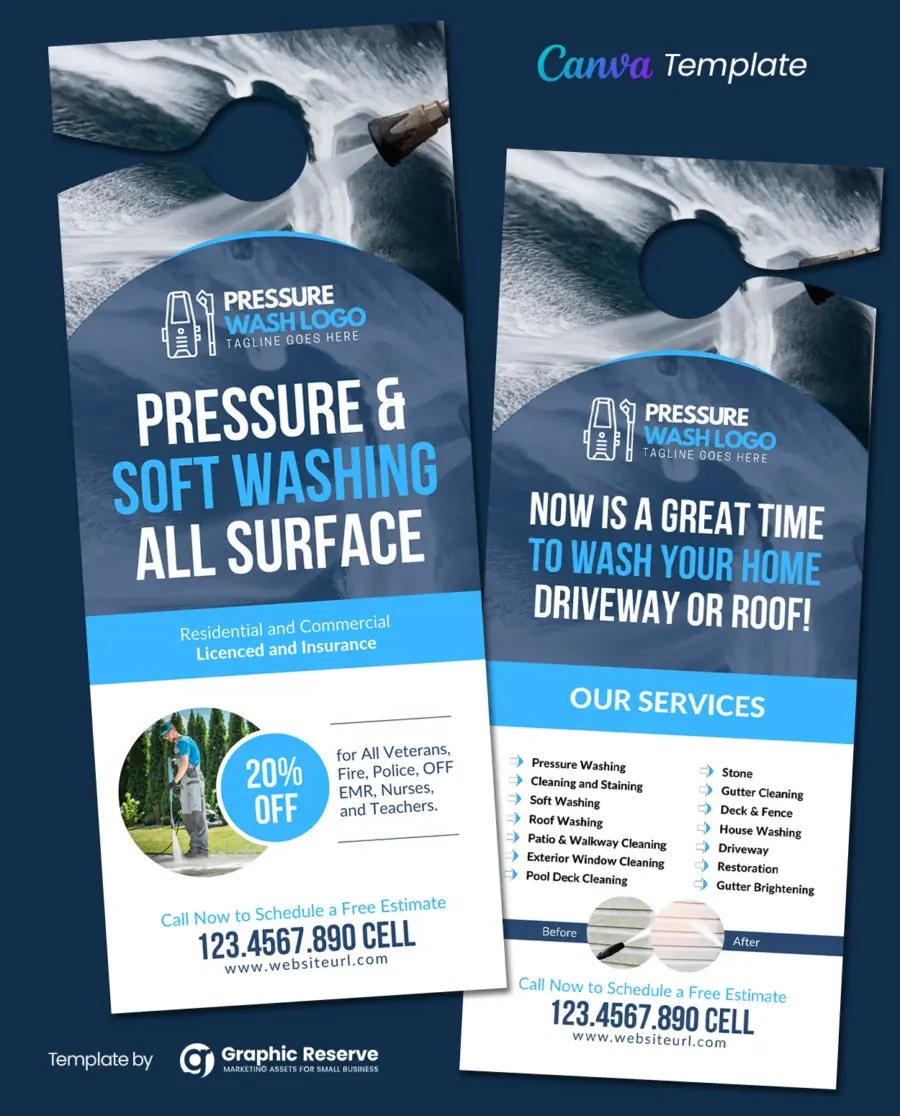 Pressure/Power Washing Door Hanger Design – Canva Template