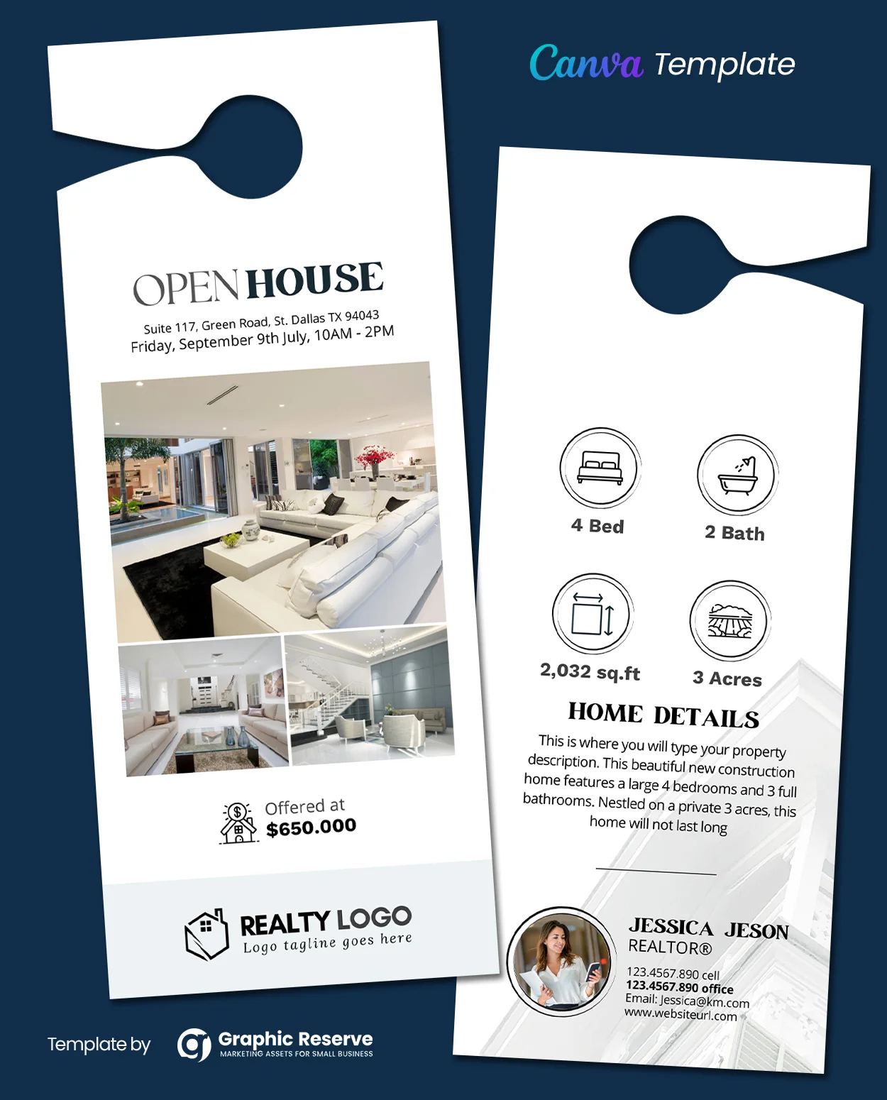 Open House Real Estate Door Hanger Design (Canva template)