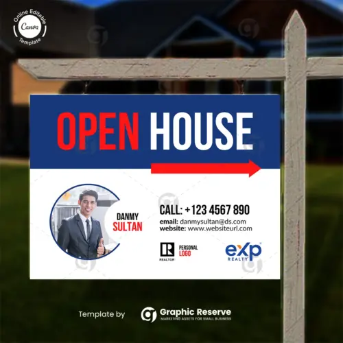 Open House Sign with Arrows – Canva Template for Easy Navigation
